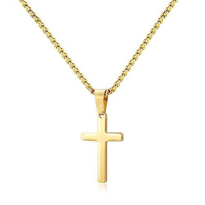M MOOHAM Cross Necklace for Men, Stainless Steel Cross Chain - color: Gold: Cross Pendant 0.8"*0.4"