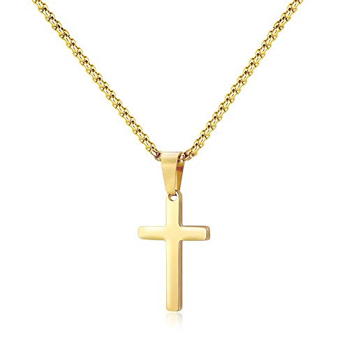 M MOOHAM Cross Necklace for Men, Stainless Steel Cross Chain - color: Gold: Cross Pendant 0.8"*0.4"