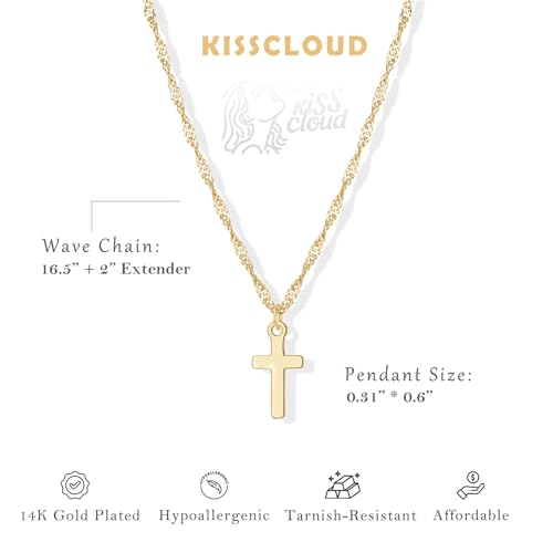 Cross Necklace for Women, Dainty 14K Gold Plated CZ Pendant - color: Gold-small cross