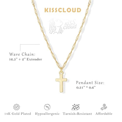 Cross Necklace for Women, Dainty 14K Gold Plated CZ Pendant - color: Gold-small cross