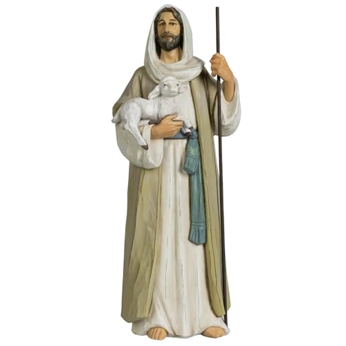 Good Shepherd Statue Jesus Holding Lamb 12inch Religious Modern Home Decor Figurine Indoor Tabletop Religious Gift - size: 12inch
