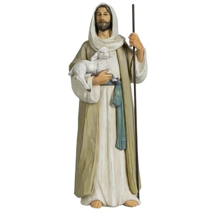 Good Shepherd Statue Jesus Holding Lamb 12inch Religious Modern Home Decor Figurine Indoor Tabletop Religious Gift - size: 12inch