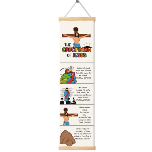 Easter Story Banner, Crucifixion of Jesus Banner, Sunday School Supplies, Canvas Wall Hanging Poster, Religious Artwork, Family Hanging of Scripture and Words Decorations 09 - color: Style 9