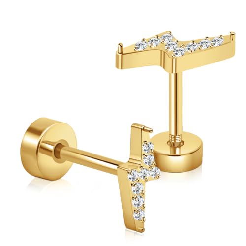 XUU 20G Flat Back Stud Earrings ASTM F136 Titanium - color: gold lightning bolt