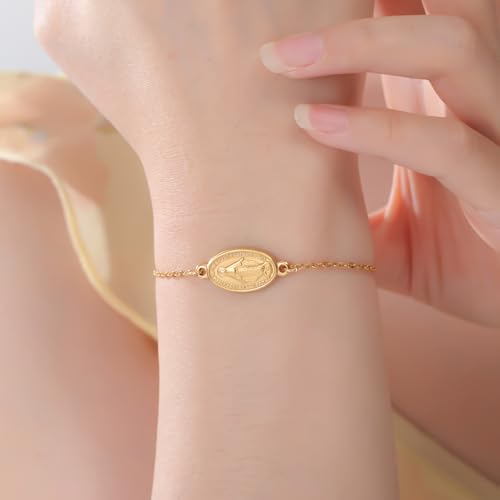 VASSAGO Virgin Mary Bracelet for Women Men Double-Sided Virgen de Guadalupe Rosary Bracelet Medal Handmade Braided Rope Catholic Christian Religious Jewelry Gift - color: Gold 9