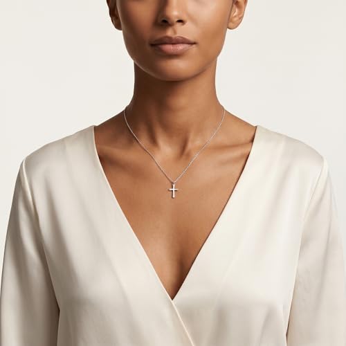 925 Sterling Silver Cross Necklace for Women, Dainty Silver Non Tarnish Waterproof Cross Pendant Simple Necklaces for Women Christian Baptism Religious Faith Jewelry Gifts 16-22 Inches Chain