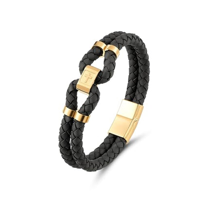 Mens Leather Cross Bracelet Multilayer Braided Wristband Bangle Bracelets with Stainless Steel Buckle Religious Gift for Men Brown/Black/Blue–8.3 inch - color: Style4, size: 8.3in(Fits most wrists)