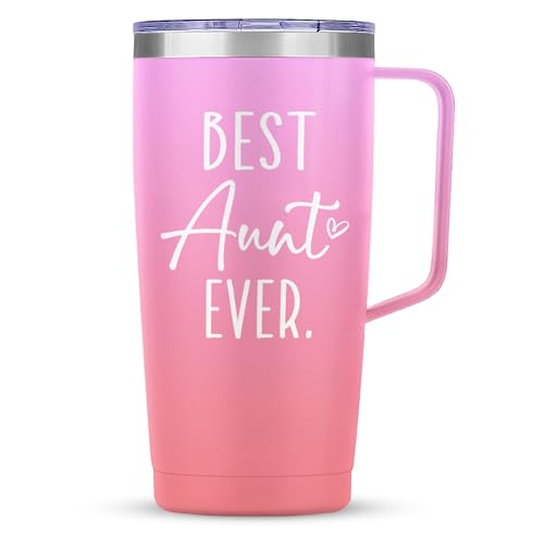 SANDJEST Best Aunt Tumbler Auntie Cup with Handle 20oz Stainless Steel Insulated Coffee Travel Mug Cups Gifts for Aunts from Niece Nephew Gift for Birthday Christmas - color: Aunt