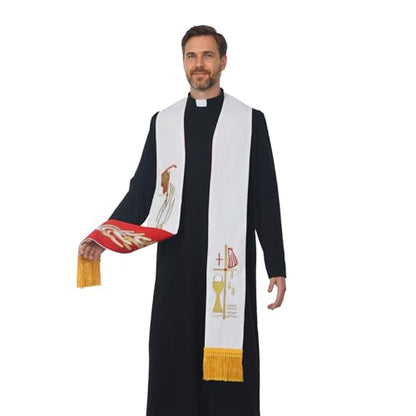 BLESSUME Priest Reversible Stole Embroidered Clergy Stole with Tassels Church Minister Pastor Wedding Shawls - color: White and Red