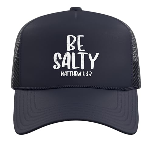 Be Salty Matthew 5:13 Bible Verse God Jesus Faith Christian Trucker Hat with Adjustable Mesh Back - color: Navy Blue
