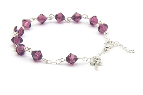 Catholic Communion Rosary Bracelet Created with Swarovski® Crystals, Glass - color: Amethyst - February