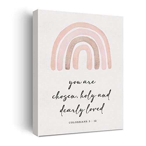 Bible Verse Watercolor Canvas Print Decor You are Chosen Colossians 3 : 12 Wall Painting Posters Artwork 12”X15”Modern Home Decoration (Framed) - color: You are