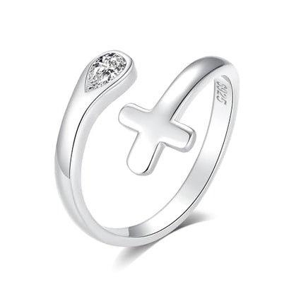Jinlou Thumb Rings for Women - 925 Sterling Silver Birthstone Open Teardrop Encouragement Adjustable Ring Women Gifts for Teens Mom Birthday Mother's Day St Patricks Day - color: April, style: Cross CZ Ring