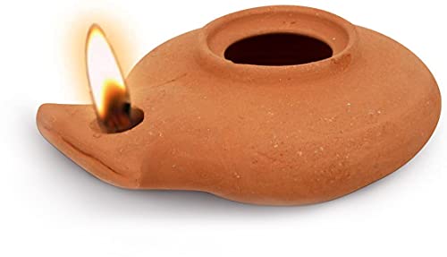 Herodian Biblical Clay Oil Lamp - Classic Brown Ancient Replica with Certificate of Authenticity- Handmade Holy Land Judaica and Christian Faith Gift - color: Herodian - Biblical Brown
