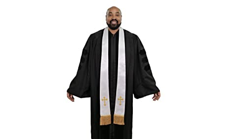 Unisex Adult Clergy Stole – Embroidered Church Crosses – 90” Long, Fits All Body Types, 4 Colors Available - color: White