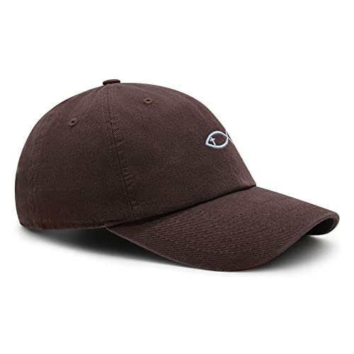 JPAK Jesus Fish Symbol Premium Dad Hat Embroidered Cotton Baseball Cap Symbol of Christianity - color: Brown