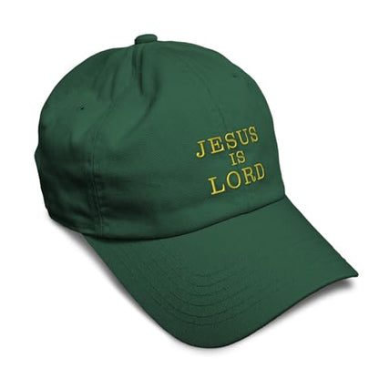 Speedy Pros Soft Baseball Hat Embroidered Dad Hat Jesus is Lord God Christ Christian Religious Cotton - color: Forest Green Design Only