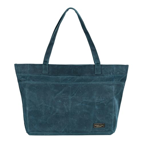 Heavy-Duty 16 oz. Waxed Canvas Zipper Tool Bag with Pockets and Carry Handle - Suitable for Groceries and General - color: Darkgreen