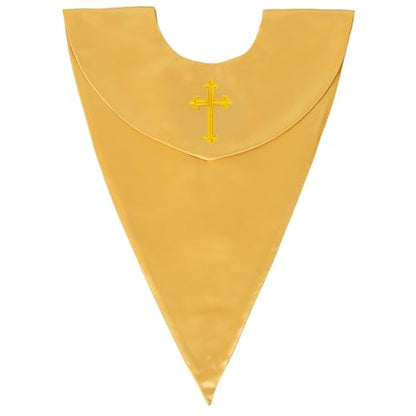GradPlaza Unisex V Shape Church Choir Stole with Gold or White Embroidery Cross for Adults Church - color: Gold, style: Gpld Cross