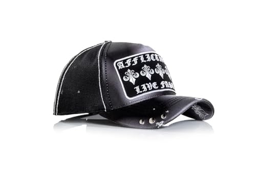 Affliction Men's Baseball Cap, Gothic Style, Embroidered Pattern - color: Black Potassium Spay (Life)