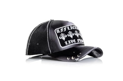 Affliction Men's Baseball Cap, Gothic Style, Embroidered Pattern - color: Black Potassium Spay (Life)
