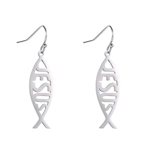 Earrings For Women Jesus Fish Faith Symbol Earrings Stainless Steel Chic Arc Fish Hook Earrings Christian Jewelry - color: silver 3