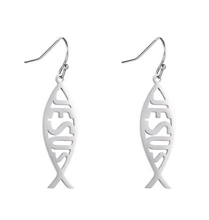 Earrings For Women Jesus Fish Faith Symbol Earrings Stainless Steel Chic Arc Fish Hook Earrings Christian Jewelry - color: silver 3