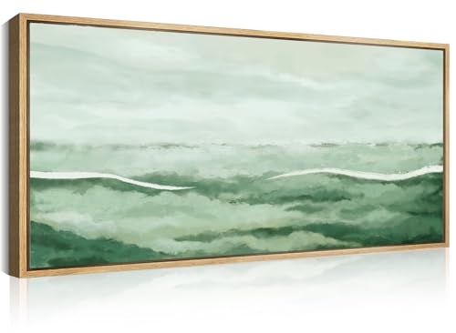 ANHUIB Large Green Abstract Framed Wall Art 20x40 Inch Sage Green Landscape Canvas Wall Decor Beige Neutral Watercolor Lake Textured Illustrations Painting for Living Room Bedroom Dining Room - color: Green Neutral, size: 40"L x 20"W