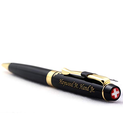 Swiss Engraved Pen – Personalized Luxury Brass Ballpoint Pen with Refill, Custom Laser Engraving Included, Gift-Boxed Executive Pen for Men, Fountain Pen Lovers, or Corporate Gifts