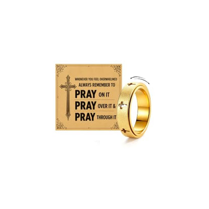 Christian Spinner Fidget Cross Prayer Band Ring - color: Hollow Cross Gold