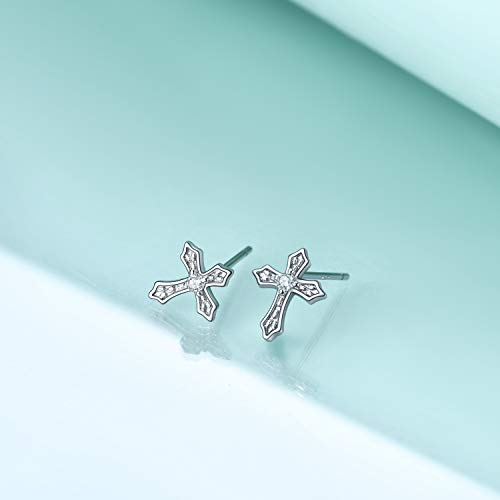 Rnivida 925 Sterling Silver Cross Stud Earrings for Women - color: Cross Silver