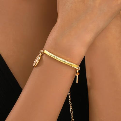 DS Women Christian Charm Bracelet,Cross Scripture Stainless Steel Jewelry - style: Above all, love each other deeply.-Peter 4:8-Gold