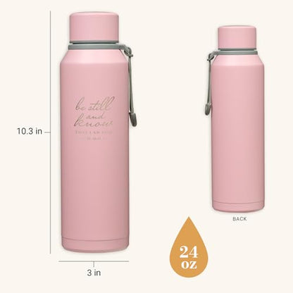 Christian Art Gifts Insulated Stainless Steel Double Wall Vacuum Sealed Water Bottle for Women: Be Still & Know - Psalm 46:10 Inspirational Bible Verse for Hot/Cold Liquids All Day, Pink, 24 fl. oz. - color: Be Still/Pink