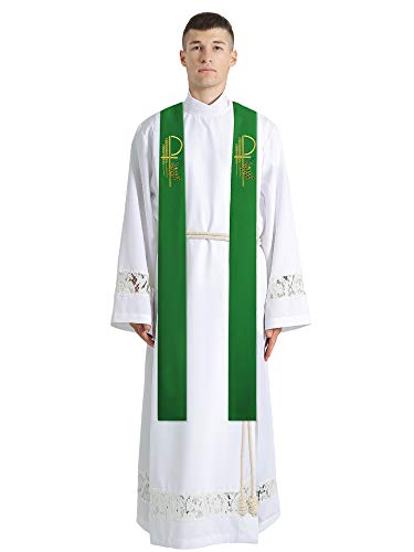 IvyRobes Overlay Clergy Stole With Chi Rho Embroidered 90" Long-4 Colors Available - color: Kelly Green
