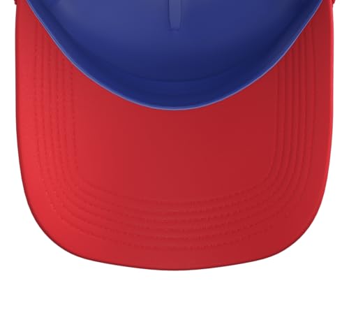 Half Hood Half Holy Tshirt Christian Jesus Ghetto God Funny Trucker Hat with Adjustable Mesh Back - color: Red/White/Royal Blue
