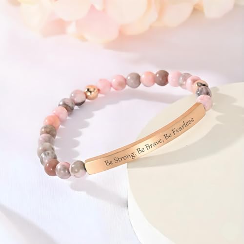 Inspirational Bracelets for Women,18K Gold Plated Christian Bible Verse Faith Jewelry, Religious Jesus Prayer Gift for Mom, Sister, Friend - color: Be strong,Be brave,Be fearless.-Pink Zebra Jasper