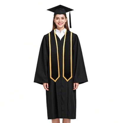 Unisex Adult Graduation Honor Stole Classic End With Trim 72" Long - color: Black + Gold Trim