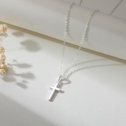 925 Sterling Silver Cross Necklace for Women - Dainty Simple Cross Pendant Necklace Religious Jewelry Gift for Women - size: 20+2 Inch