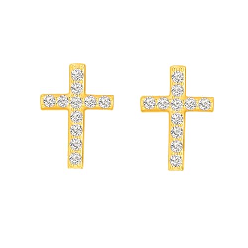 Cross Stud Earrings, Tiny Simple 14K White Gold Plated Small Cubic Zirconia Cross Earrings Stud for Women Men Silver Gold