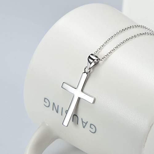 POPLYKE Cross Necklace 925 Sterling Silver Cross Pendant for Men Women - style: B-18" Silver