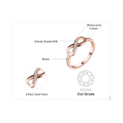 JewelryPalace 14k White Yellow Rose Gold Plated 925 Sterling Silver Rings for Women, Cubic Zirconia Promise Rings for Her, Stackable Wedding Bands Rings for Women Infinity Forever Love Knot Ring - color: 8-Rose Gold Plated Brass-Infinity Ring