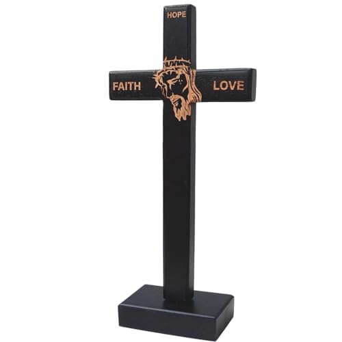 Wooden Cross 10.75in Wall Cross with Detachable Stand, Christian Gift - color: Black, size: 10.8"L x 5"W