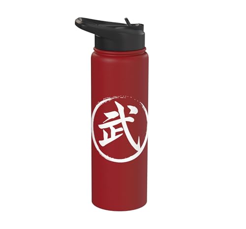 “Warrior” Japanese Kanji Word Graphic Stainless Steel Insulated Water Bottle - color: Red