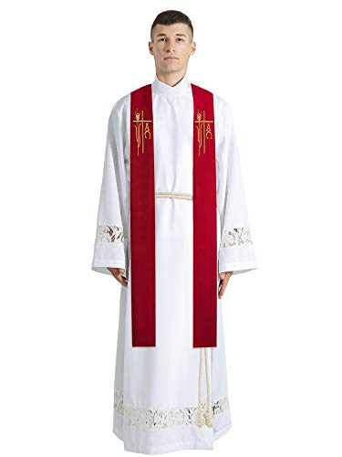 IvyRobes Alpha Omega Overlay Stole Wedding Clergy Stole 90" Long-4 Colors Available - color: Red
