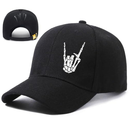 Baseball Cap for Men Cotton Baseball Hat Black Snapback Hats for Men - color: Skeletal Finger