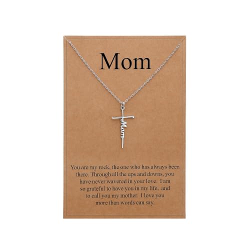 Lcherry Birthday Gifts for Grandma Mom Daughter Teacher Cross Necklace for Women Christian Necklaces Religious Gifts Jewelry for Women Mother's Day - style: Mom - Silver