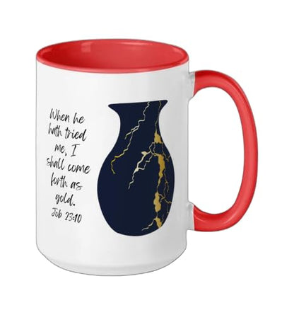 Bible Verse Jesus Christ Kintsugi Vase Gold Job Christian Ceramic Mug, Red/White, 15oz - color: Red/White, size: 15 Ounces