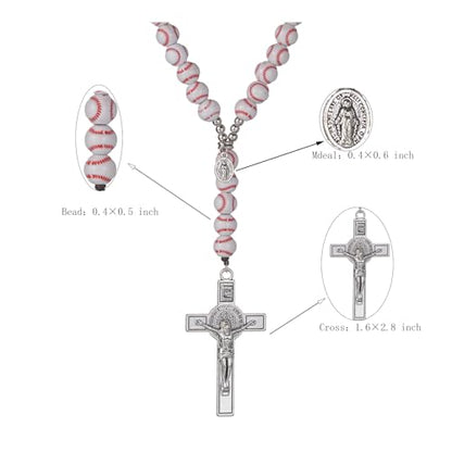 Basketball Bead Sports Necklace Catholic Rosary with Crucifix Cross Pendant Baptism Birthday Gift for Men Boys in Customized Velvet Bag - color: white