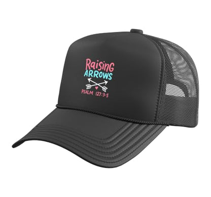 Raising Arrows - Christ Christian Psalm Bible Verses Trucker Hat with Adjustable Mesh Back - color: Black