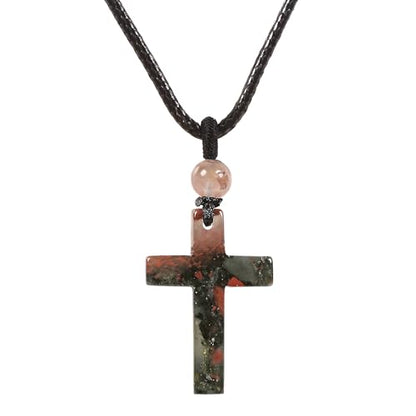Justinstones Natural Gemstone Carved Cross Reiki Chakra Pendant Necklace 22 Inch - color: 30mm African Bloodstone